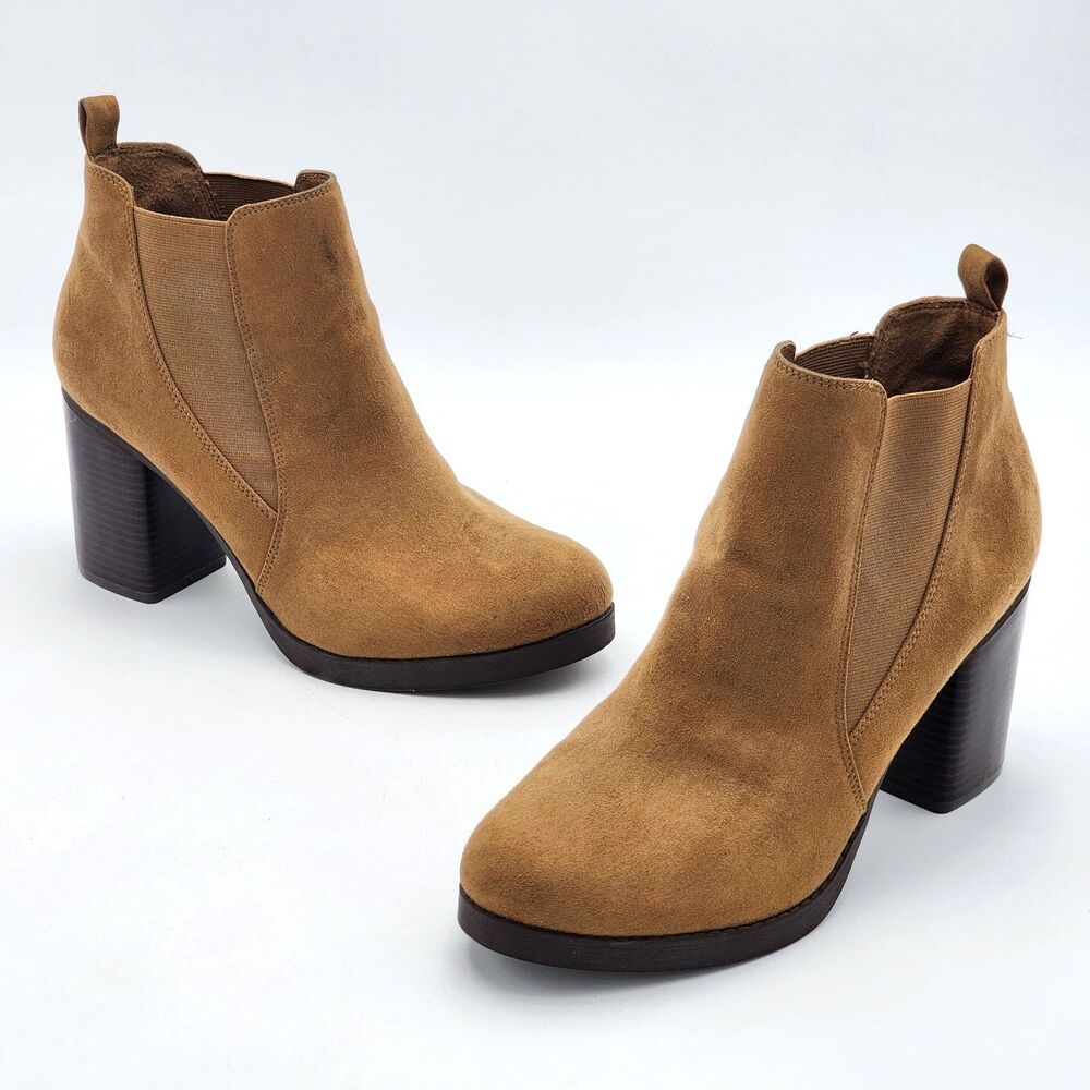 American Eagle Chelsea Faux Suede Block Heeled Ankle Boots Tan Brown Size 12